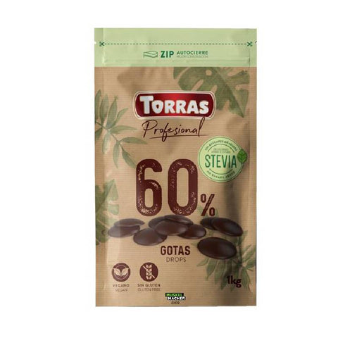 AF003 - Torras Chocolat noir érythritol stévia 60 %, 1 Kg - Délices Low Carb