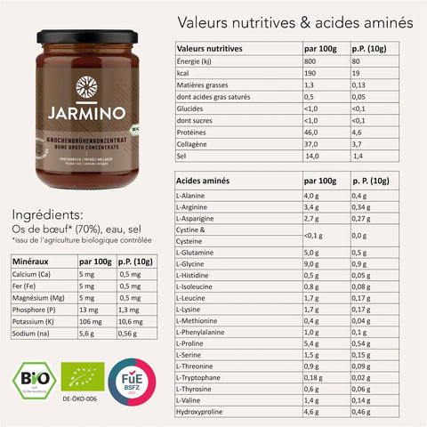 JARMINO concentré de bouillon d'os bio 440 g - Délices Low Carb