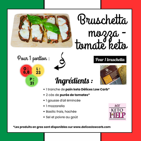 RECETTE DE LA BRUSCHETTA TOMATE-MOZZA KETO