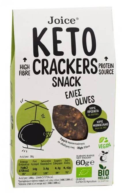 Joice - Snack Keto Crackers aceitunas ecológicas, 60 g