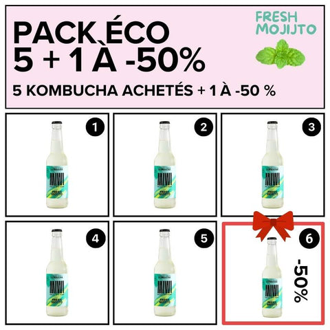 PACK ÉCO - 5 Kombucha sans sucre Fresh Mojito achetés + 1 à -50%