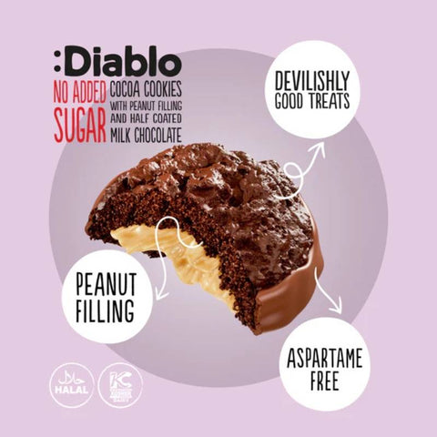 Diablo - Biscuits cacao fourrés au beurre de cacahuète enrobés de Chocolat au Lait (110 g)