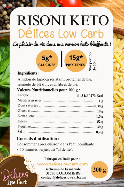 Délices Low Carb - Risoni keto 200 g - Délices Low Carb