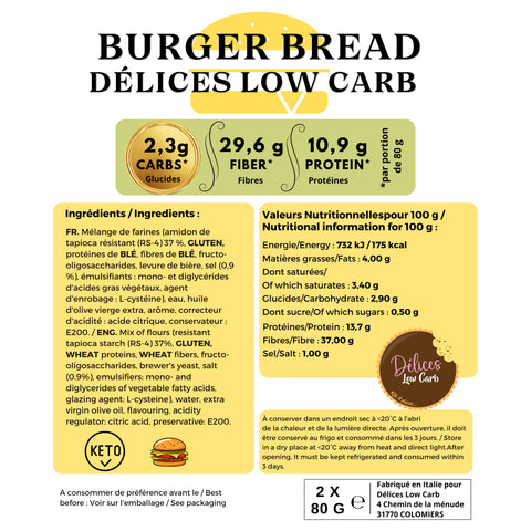 Burger bread Délices Low Carb (2 x 80 g) - Délices Low Carb