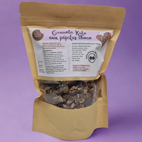 Délices Low Carb - Granola Keto aux pépites de chocolat - 250 g - Délices Low Carb