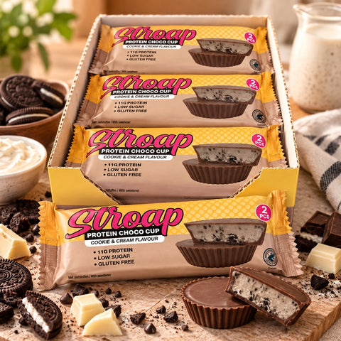 Stroap - Protein Choco Cup Cookies & Cream - Boîte de 12 sachets (24 coupelles)
