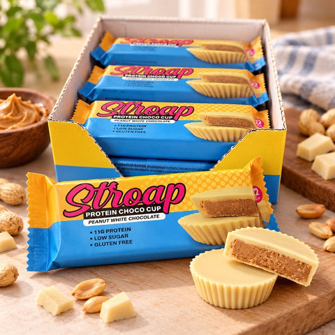 Stroap - Protein Choco Cup chocolat blanc & cacahuète - Boîte de 12 sachets (24 coupelles)