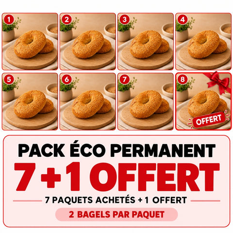 PACK ÉCO PERMANENT - 7 bagels keto sans gluten achetés + 1 offert (8 x 2 x 75 g)