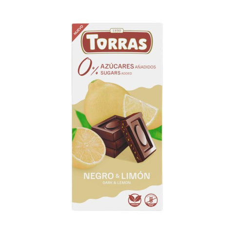 Torras - Tablette Noir Citron sans sucres ajoutés, 75 g